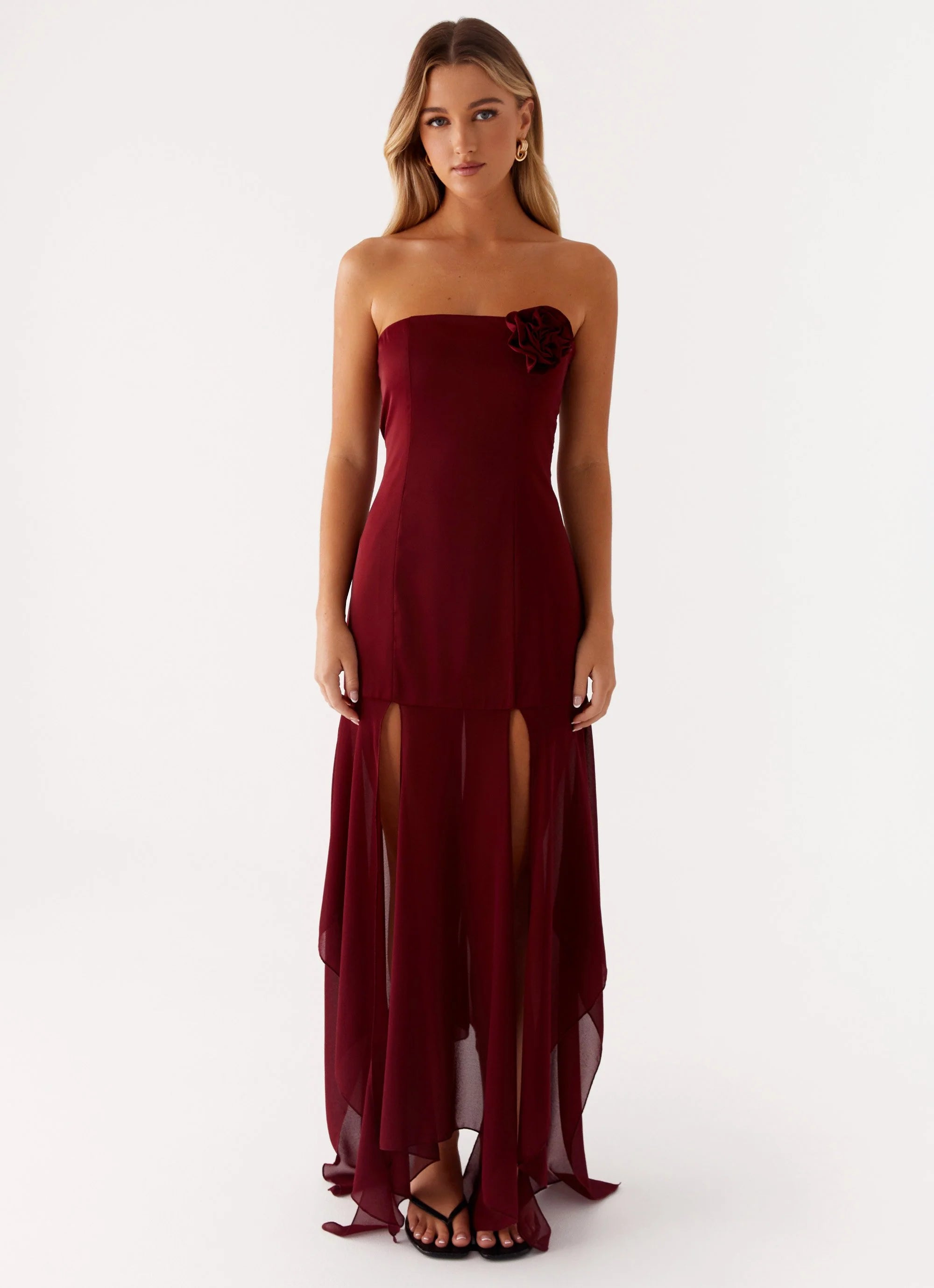 Collision Satin Maxi Dress - Cherry Red