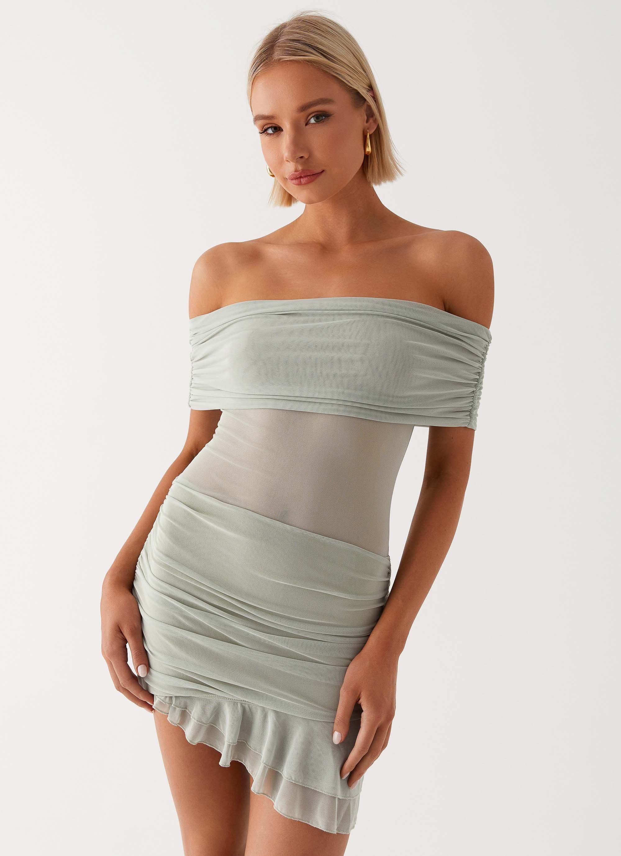 Nelly Off Shoulder Mini Dress - Pistachio