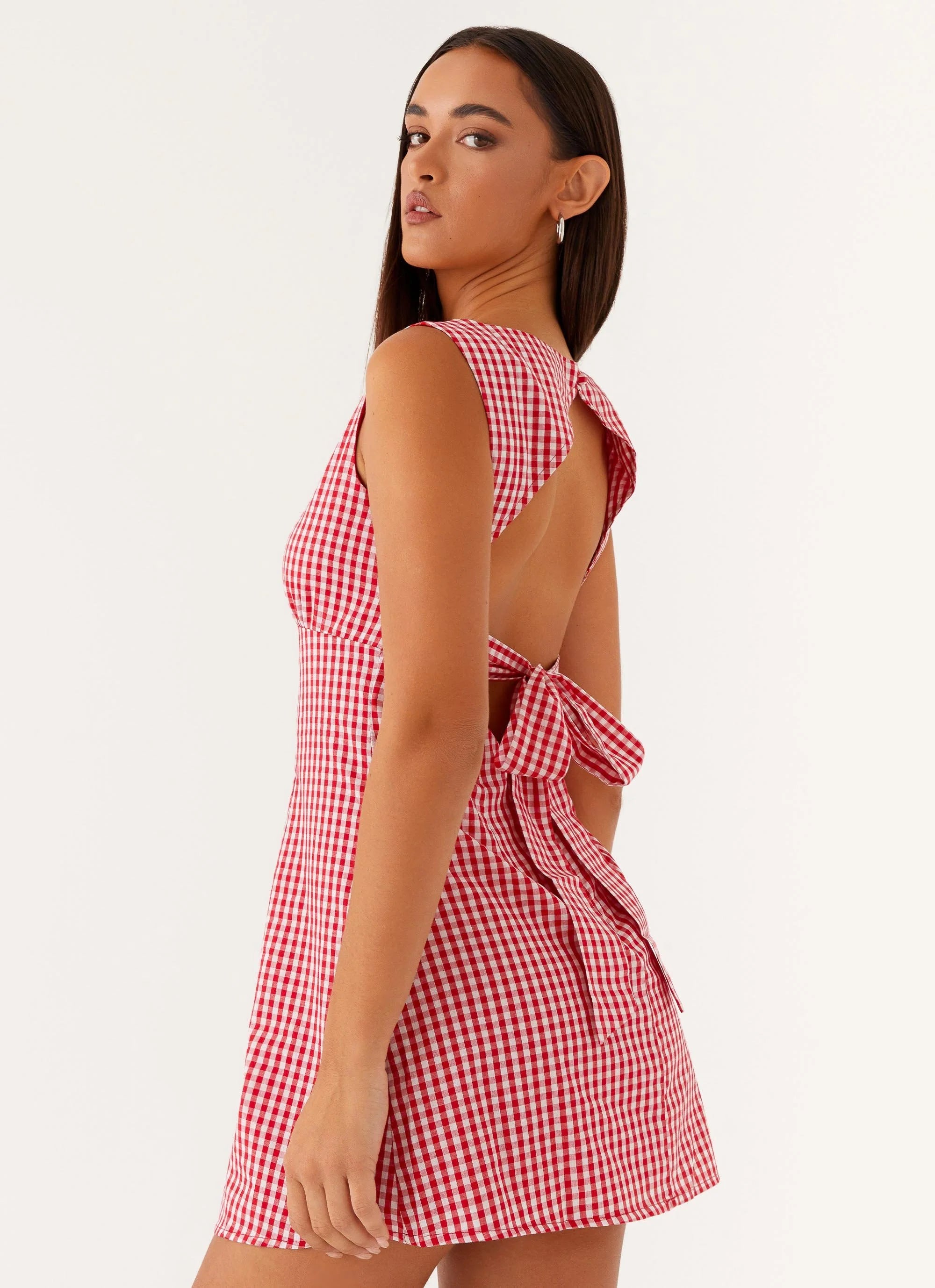 Lotus Tie Back Mini Dress - Red Gingham