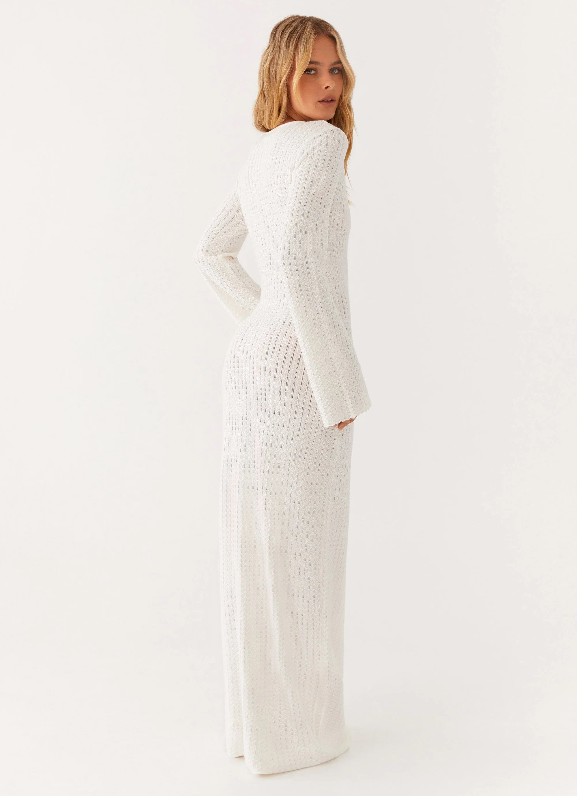 Open Air Knit Cut Out Maxi Dress - Ivory