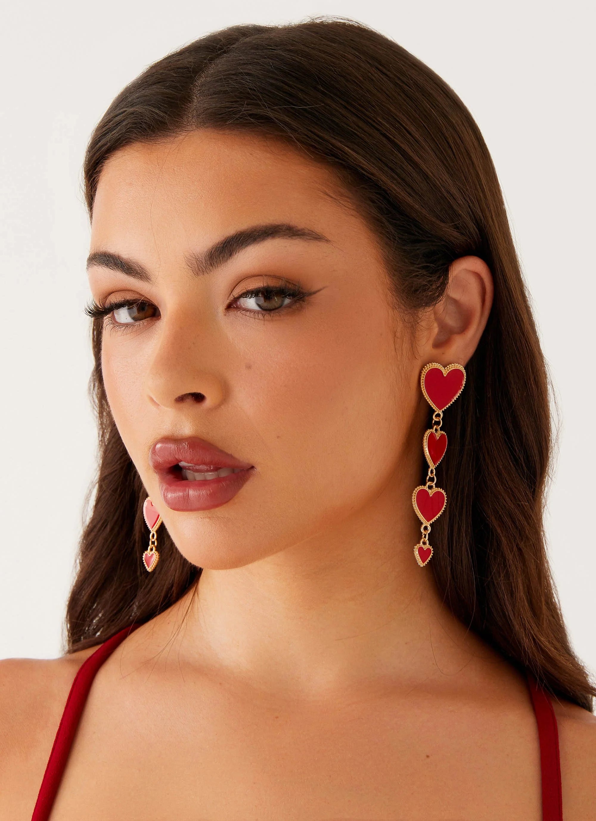 Trevi Heart Earrings - Red