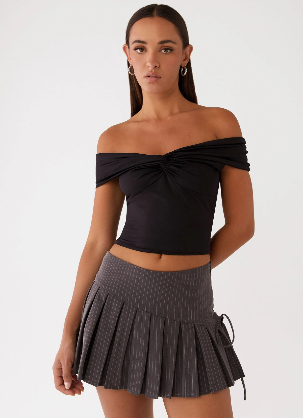 Lost In You Mini Skirt - Grey Pinstripe