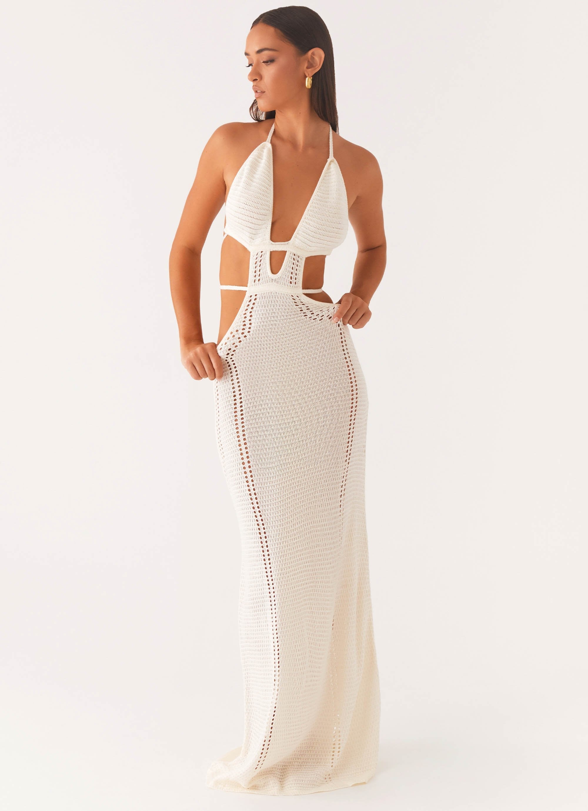 In Motion Cut Out Crochet Maxi Dress - White