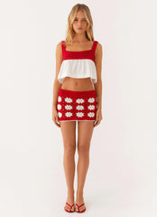 Jayda Crochet Mini Skirt - Red