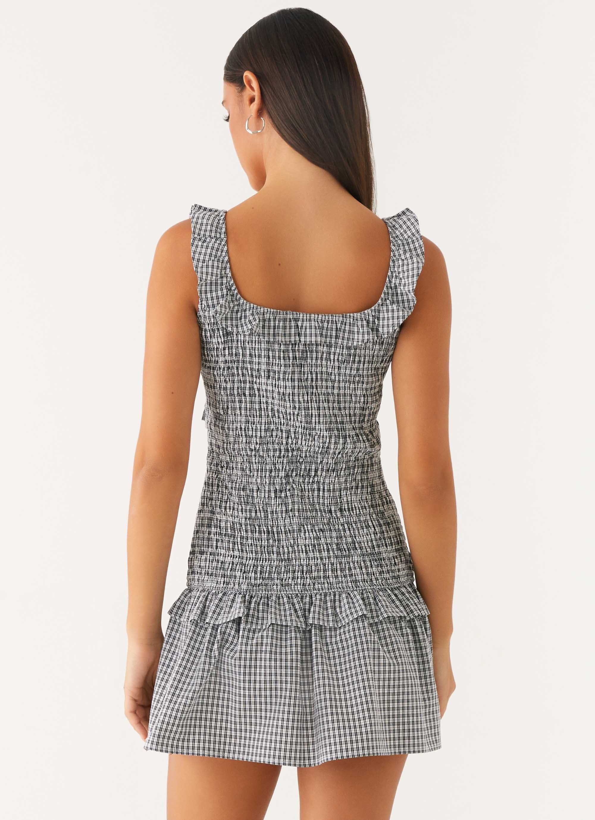 Mali Shirred Mini Dress - Checker