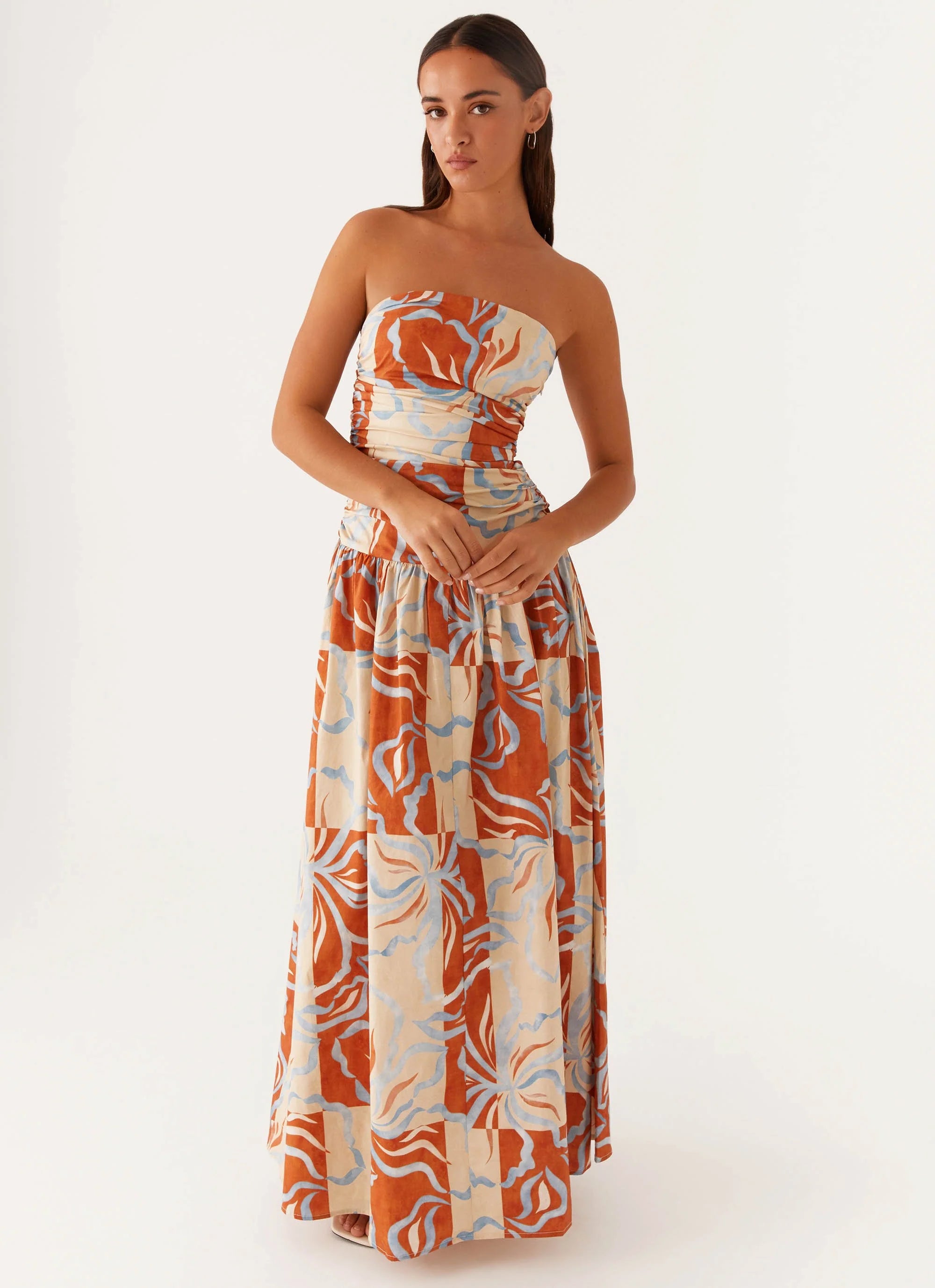 Carmel Maxi Dress - Orange Blue Floral