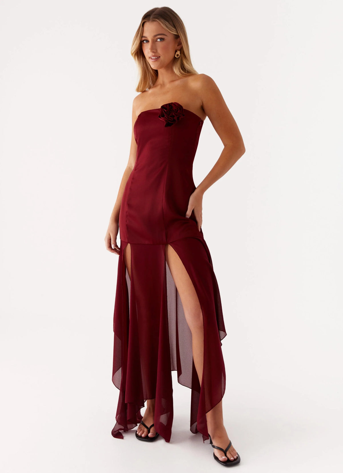 Collision Satin Maxi Dress - Cherry Red