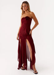 Collision Satin Maxi Dress - Cherry Red