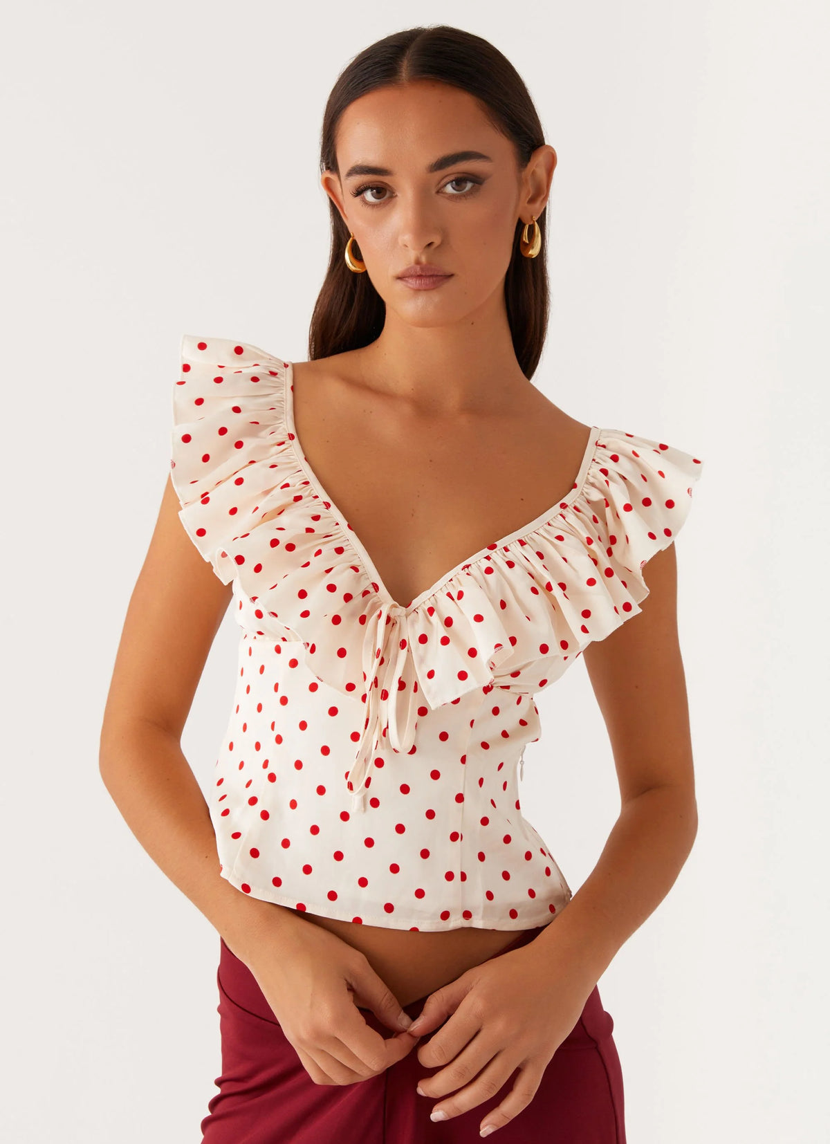 Regan Ruffle Top - Red Polka Dot