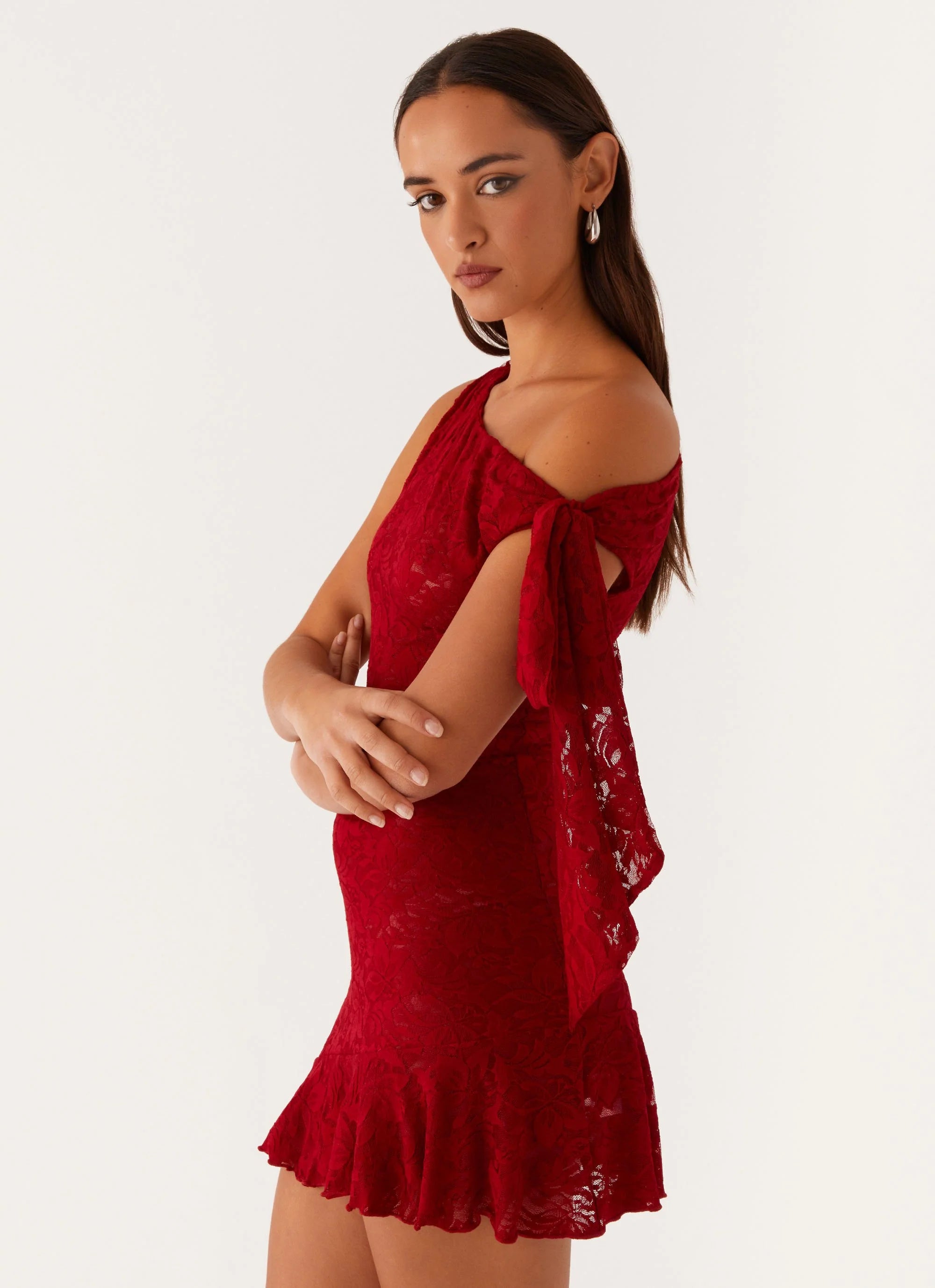 Palm House Lace Mini Dress - Red