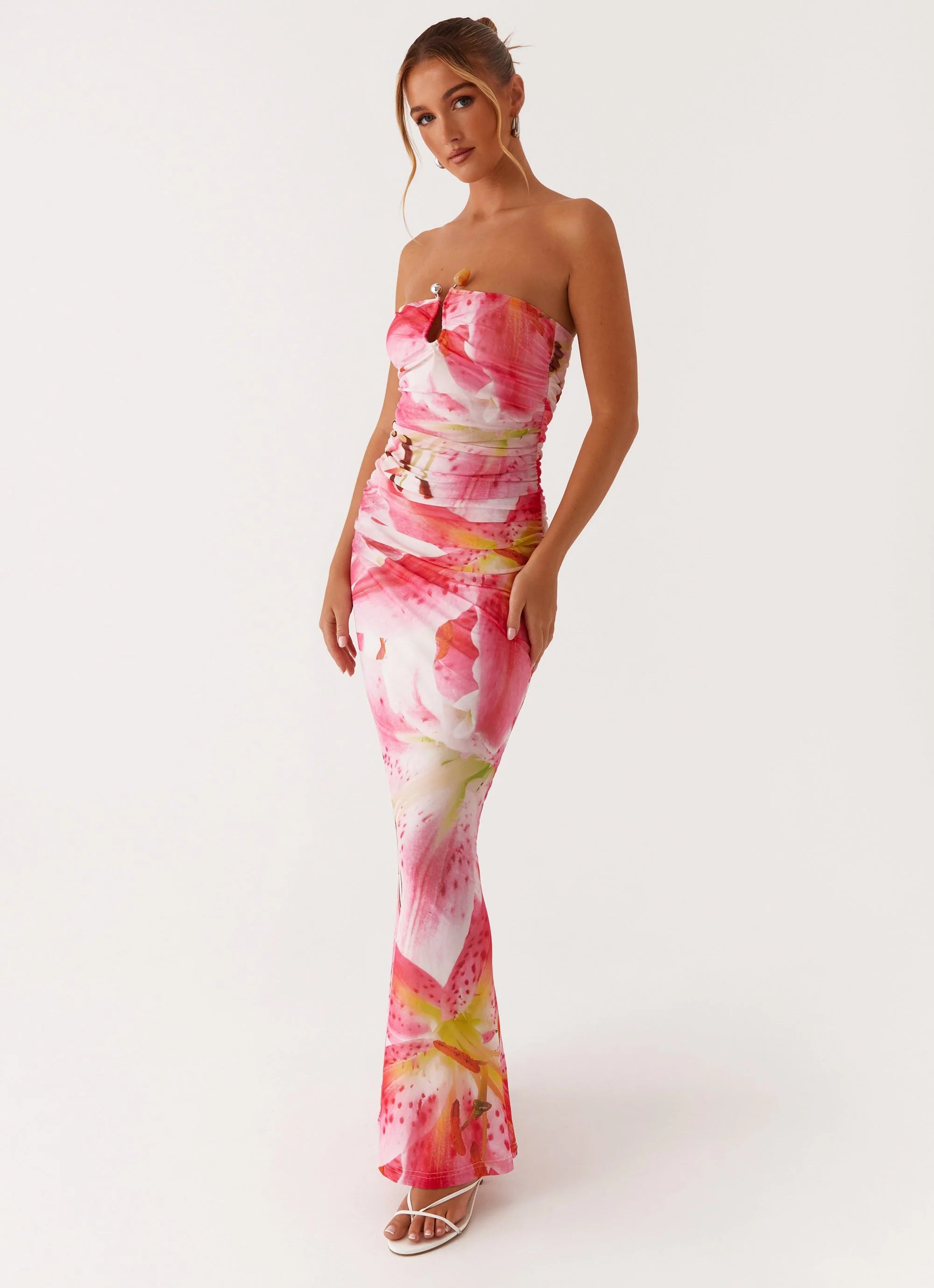 Rudy Maxi Dress - White Pink Lilly