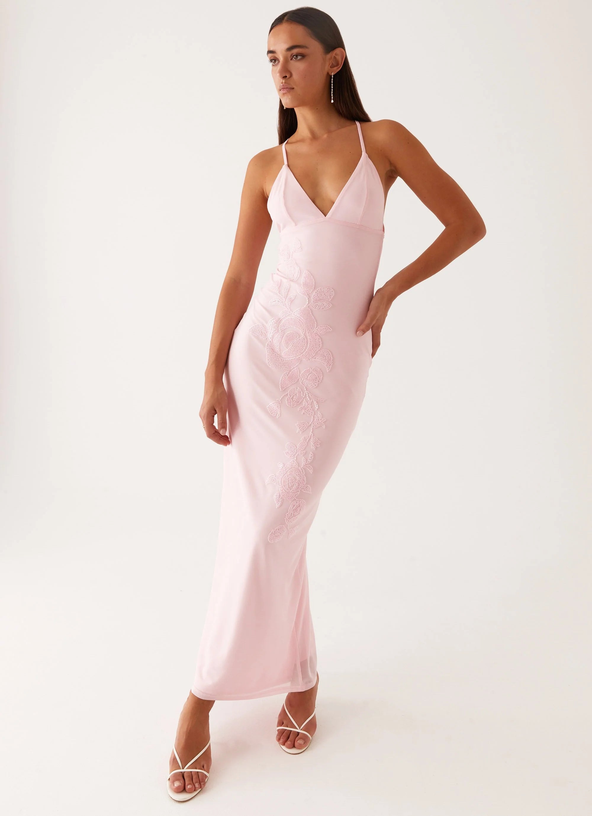 Beki Beaded Mesh Maxi Dress - Pink