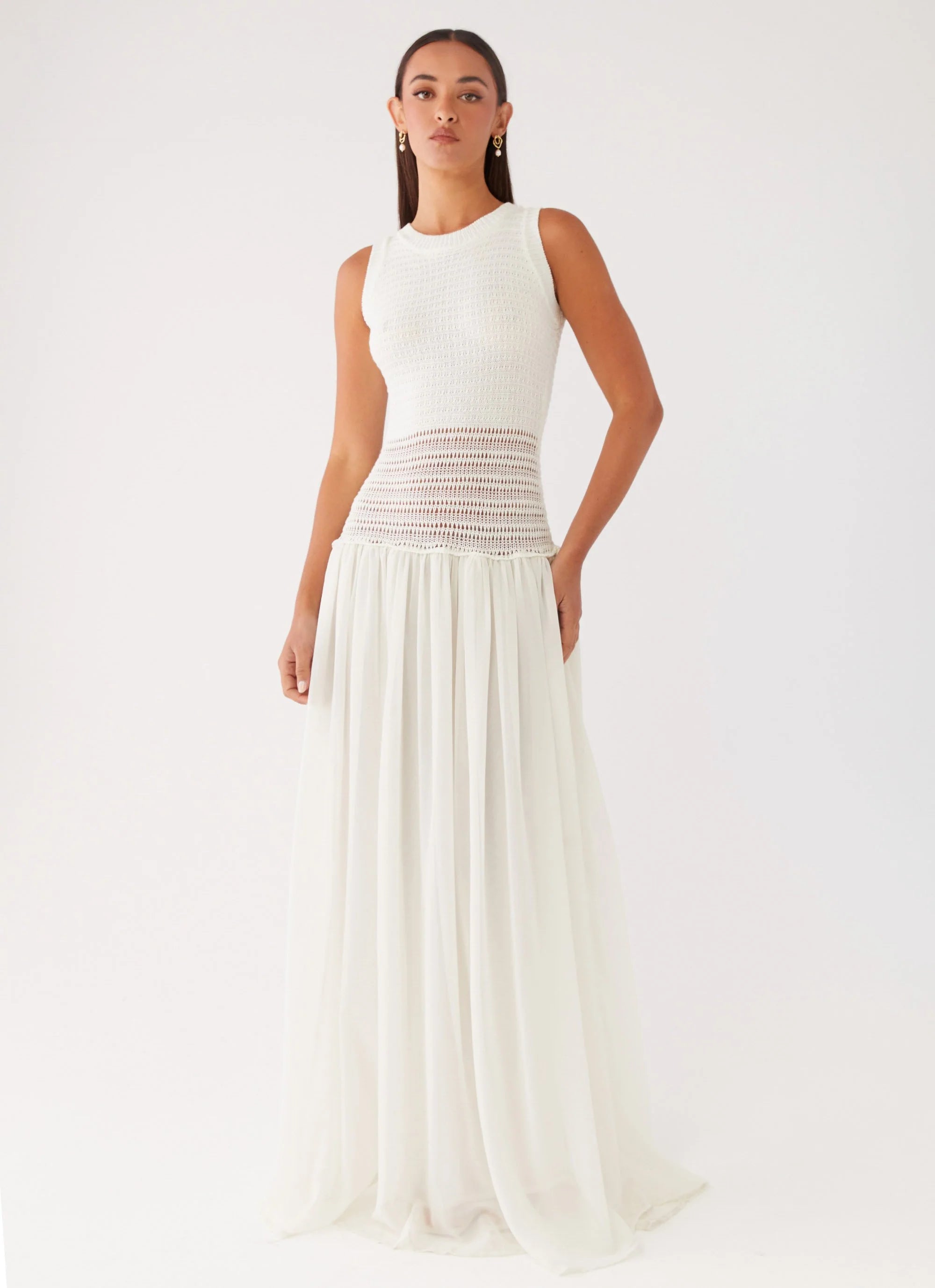 Off Grid Crochet Maxi Dress - White