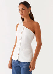 Jordy Linen Pocket Vest - White