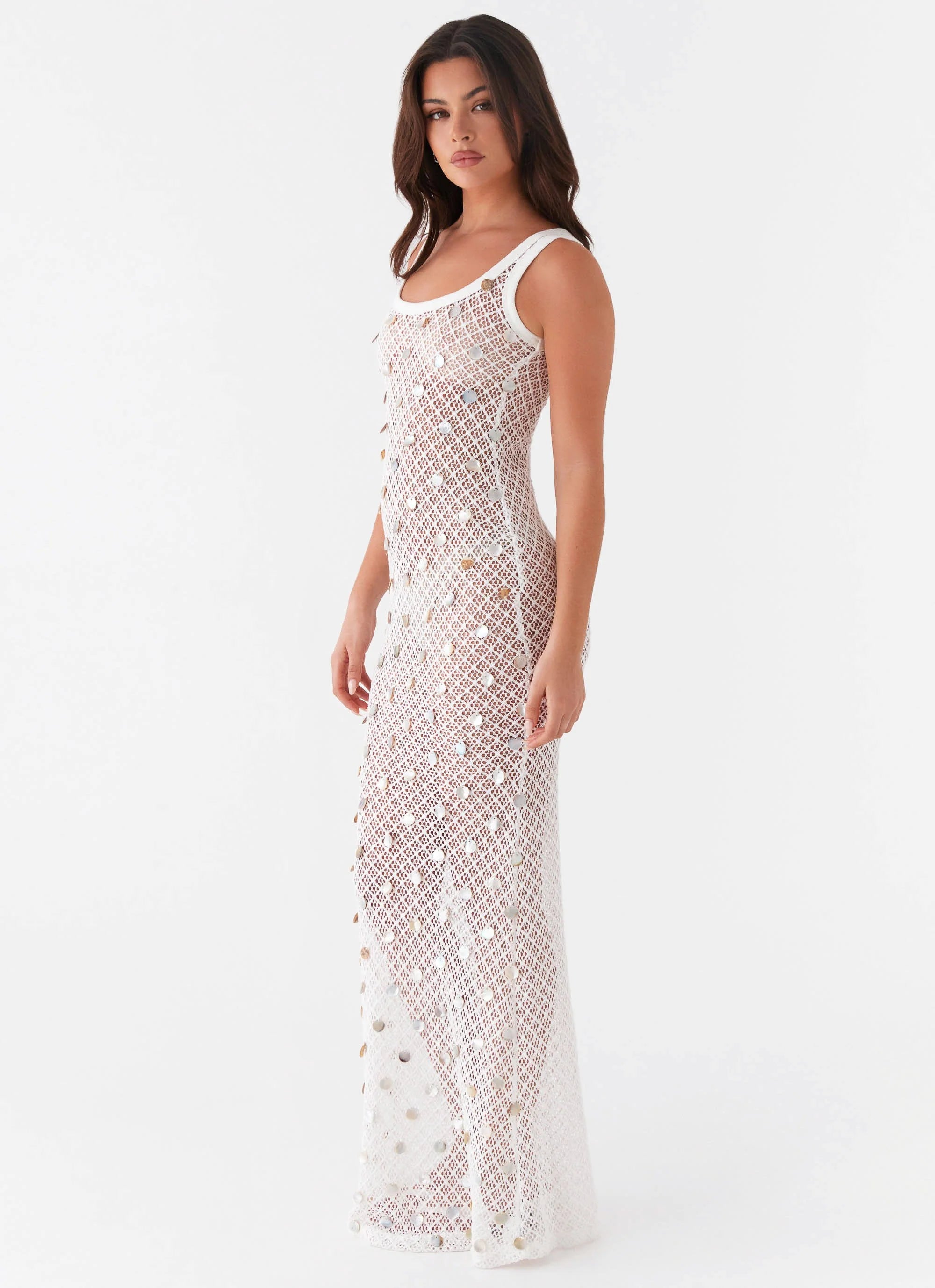 Penida Shell Knit Maxi Dress - White