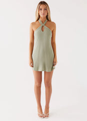 Counting Stars Linen Halterneck Dress - Sage