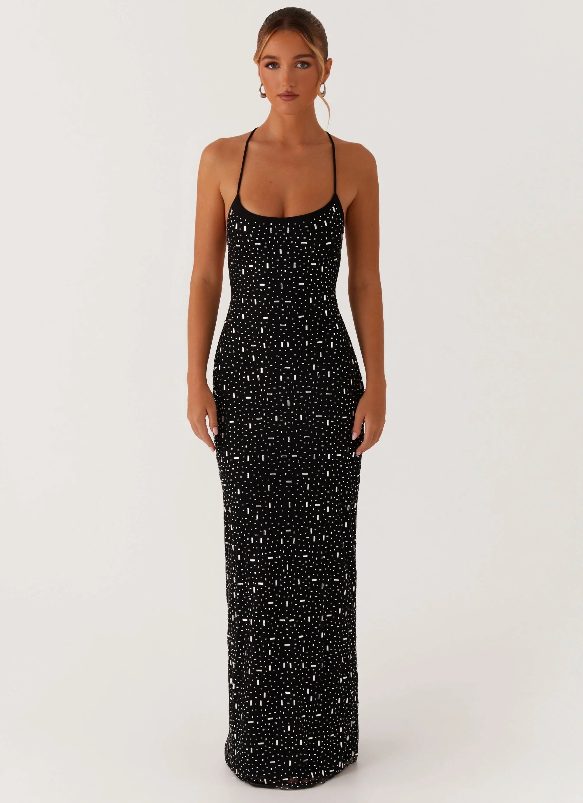 Cressida Rhinestone Mesh Maxi Dress - Black