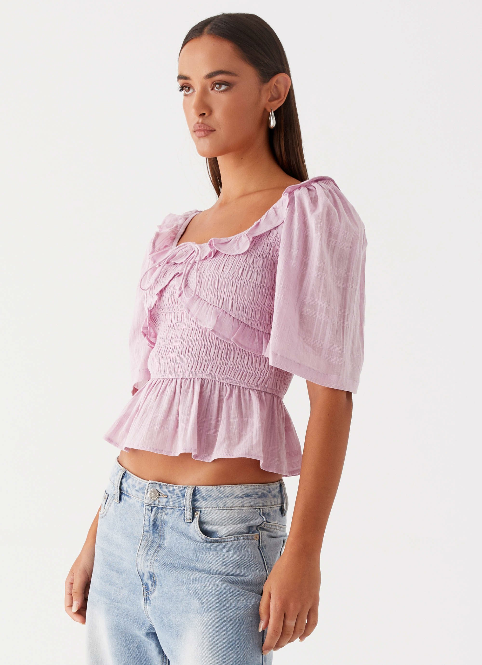 Hidden Gem Shirring Top - Purple