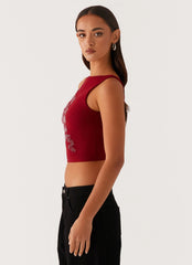 Brae Beaded Mesh Top - Deep Red