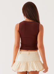 Beyond Cut Out Mesh Top - Chocolate