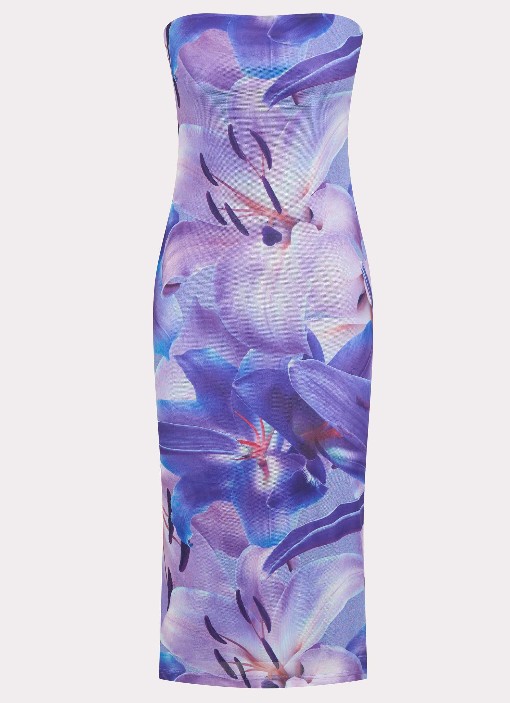 Ozelia Tube Midi Dress - Purple White Lilly