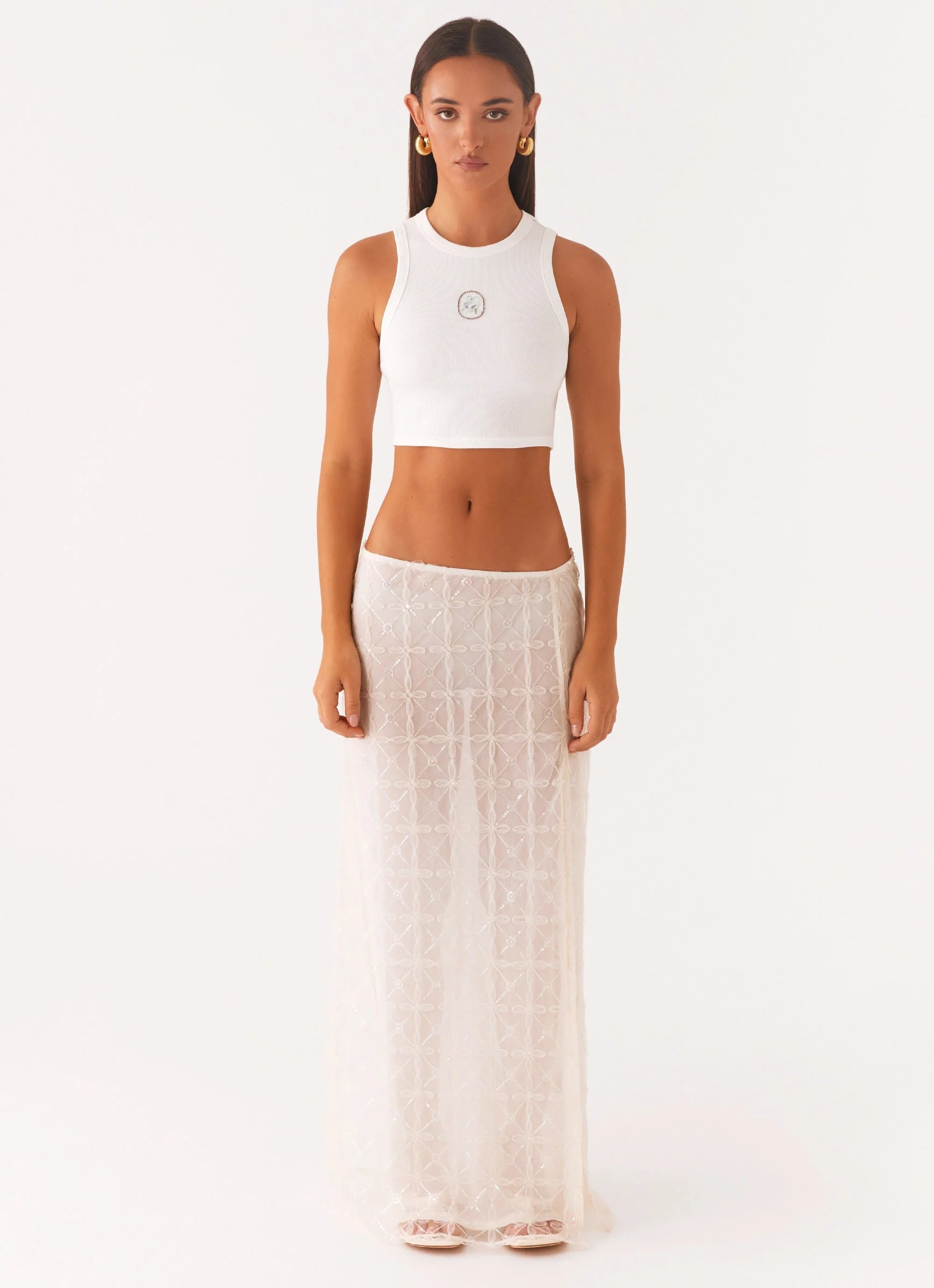 Opal Sequin Maxi Skirt - White