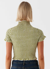 Cleo Tee - Khaki Gingham