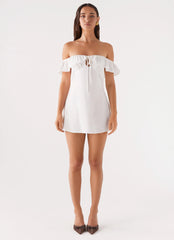 Texas Sun Linen Mini Dress - White