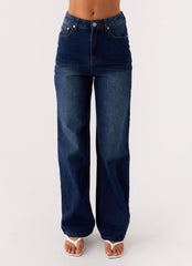 Back Again Straight Leg Denim Jeans - Vintage Blue