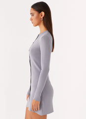 Not One Time Long Sleeve Knit Mini Dress - Grey