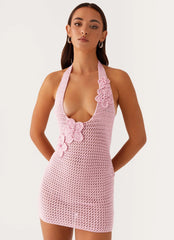 Luciana Crochet Halterneck Mini Dress - Pink