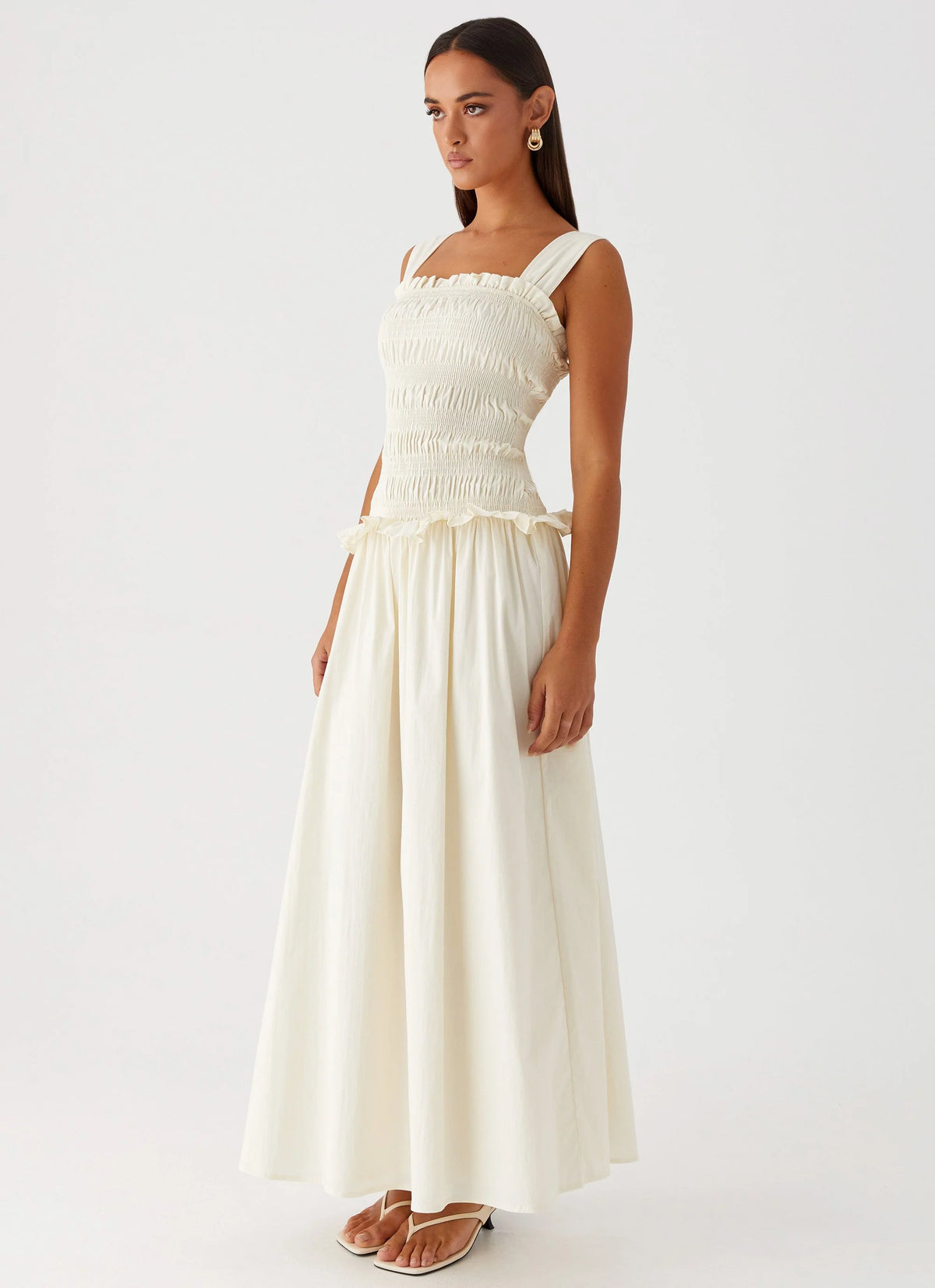 Deana Shirred Maxi Dress - White